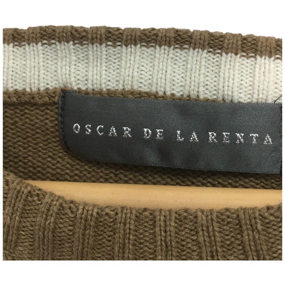 Oscar De La Renta Mens XL Cable Knit Sweater Pullover Cotton Long Sleeve Brown - Picture 3 of 11